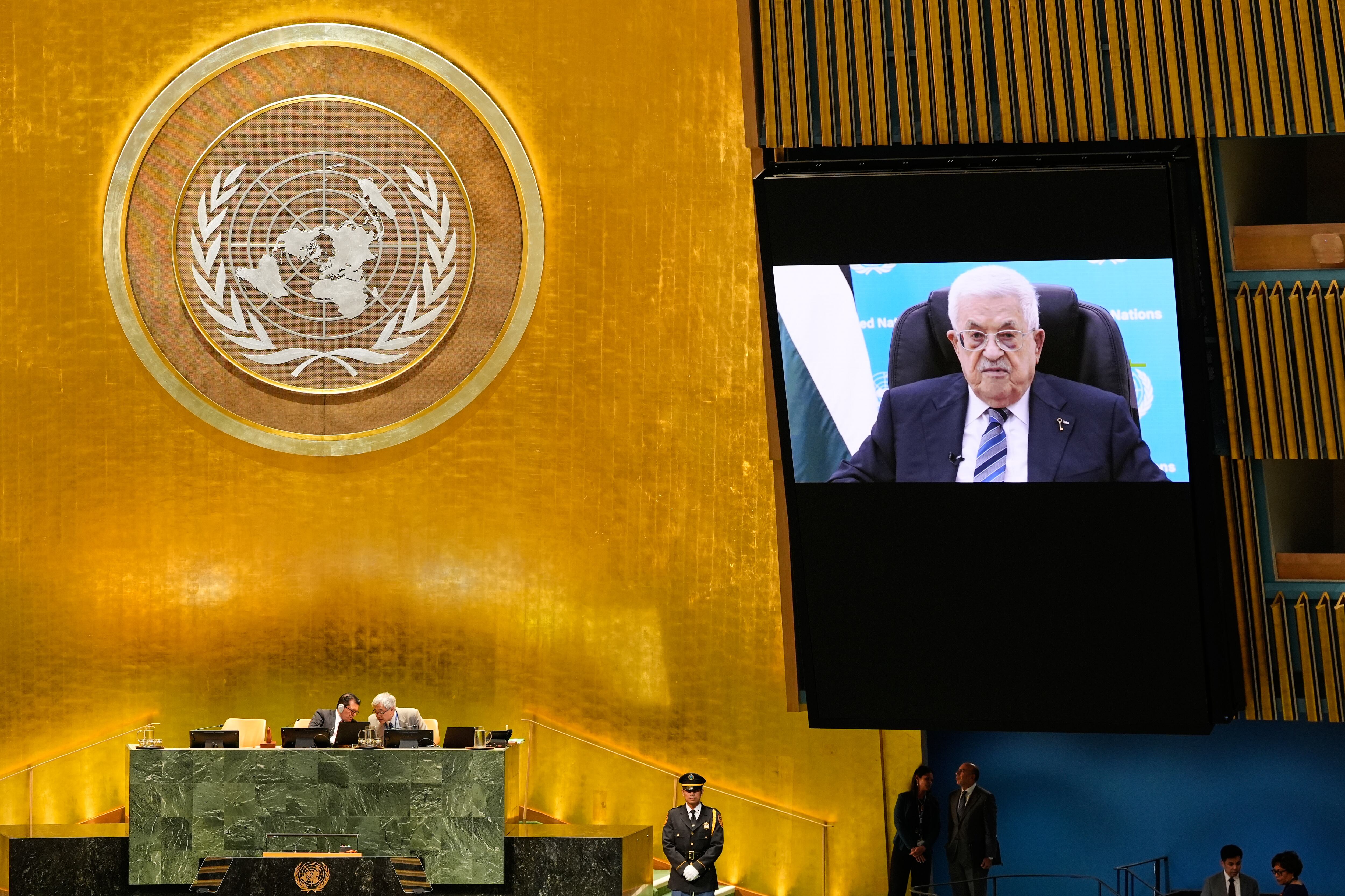 Palestinian president, again denied a visa to speak at UN, addresses leaders on prerecorded video