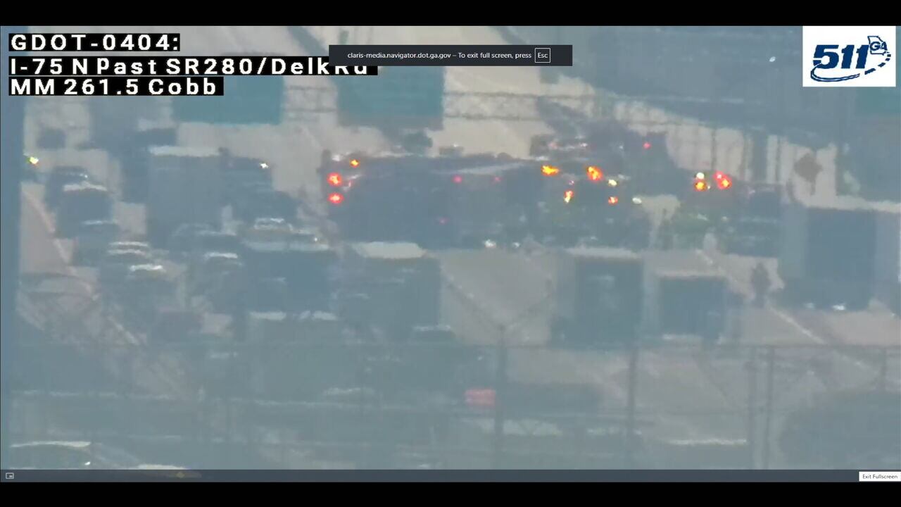Fuel spill shuts down I-75 SB lanes in Cobb County; fire shuts